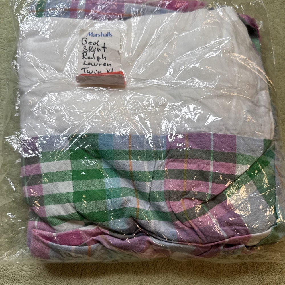 Vintage Ralph Lauren Cottagecore Preppy TWIN bedskirt Caitlin Madras pink gr NWT - Picture 2 of 5